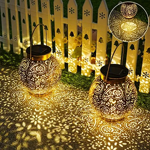 OUILA Solarlaterne für AuÃŸen, 2 Stück Solarlampen Balkon Deko, Outdoor IP65 Wasserdicht Gartendeko für DrauÃŸen, LED Vintage Laterne Hängend für Veranda, Garten Dekorationen Terrasse Rasen Hof G
