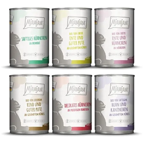MjAMjAM - Premium Nassfutter für Katzen - Mixpaket 6 für deine Katze, 6er Pack (6 x 400 g), getreidefrei mit extra viel Fleisch