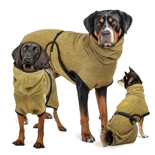 Rudelkönig Hundebademantel aus 100% Baumwolle - Saugstarker Bademantel für mittelgroße Hunde - Dusch- & Badezubehör für Hunde, aus 100% Baumwolle, saugstark und schützt vor Kälte – der perfekte Komfort für deinen Vierbeiner nach dem Baden.