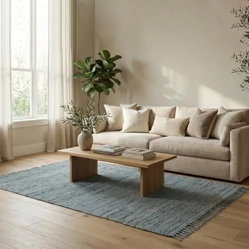 Elegant Floors® Chindi Teppich BLAU 70x140 cm handgewebt aus Baumwolle – nachhaltiger Flachgewebe Teppichläufer, wendbar und langlebig