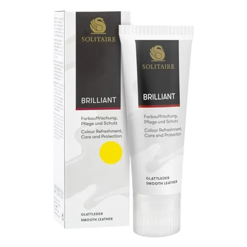 SOLITAIRE Brilliant Schuhcreme Farbe Gelb, mit Farbauffrischung für Glattleder und intensive Pflege und leichte Imprägnierung für Schuhe, Taschen, Kleidung, mit Schwammaufträger, 75ml