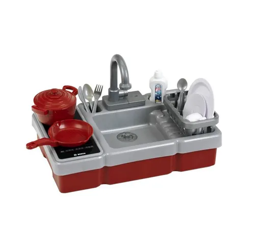 Klein Bosch Spüle mit Wasserfunktion und Kochfeld 7110 - Koch- und Spülspaß für kleine Köche! Wasserhahn mit Pumpfunktion und Kochfeld mit Licht- und Soundeffekten bieten ein realistisches Spielerlebnis. Inklusive vielseitigem Zubehör für kreatives Spielen.