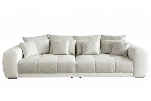Big Sofa XXL 306x134 cm - Lounge Couch mit Federkernpolsterung - Sofas & Couches - Genießen Sie perfekten Sitz- und Liegekomfort mit hochwertiger Federkernpolsterung und 12 kuscheligen Kissen. Pflegeleichter Bezug aus Strukturstoff und Kunstleder macht diese Couch zum Highlight in jedem Raum!