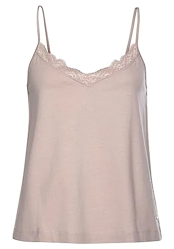 Lascana Damen Spitzentop mit v-Ausschnitt mit Spitzenblende, unifarben, verstellbare Träger, weiche Single-Jersey-Qualität für EIN angenehmes Tragegefühl