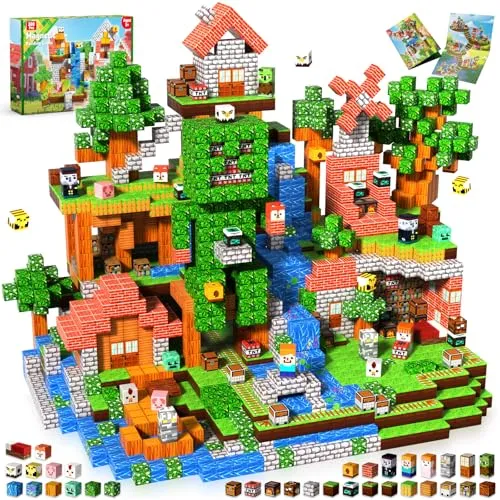Goody King Magnetische Bausteine 300 Teile Set: Magnetbausteine Wald-Bibliothek Thema mit Tieren & Straße - Magnetische Bauwelt Spielzeug Magnetblöcke ab 3-9 Jahre Magnetic Blocks Geschenke für Kinder