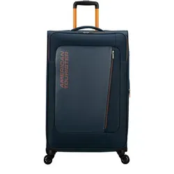 American Tourister Koffer Aktivus Spinner L Blau 79 - Robuster Koffer mit erweiterbarem Volumen und integriertem TSA-Schloss, ideal für Reisen. Kompakt, leicht zu handhaben und mit praktischen Fächern ausgestattet.