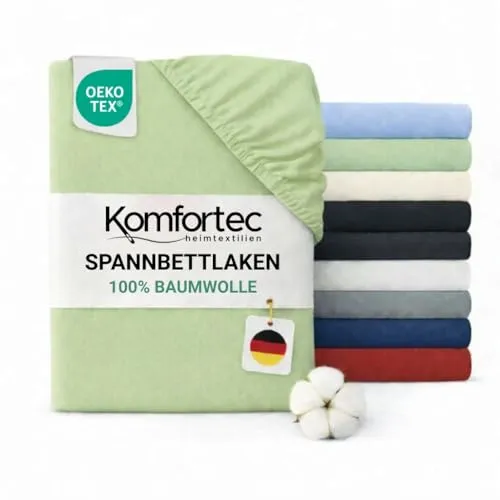Komfortec Spannbettlaken Jersey 100% Baumwolle – 90x200 cm – 135g/m² – Weich, Atmungsaktiv & Hautfreundlich – Mit Rundumgummi – Oeko-Tex Zertifiziert – Für Boxspring, Topper & Matratzen – Grün