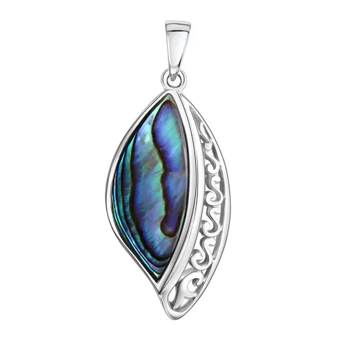 Eleganter Kettenanhänger aus 925 Sterling Silber mit Abalone - Zauberhafter Anhänger aus rhodiniertem Sterling Silber (925) mit buntem Abalone-Stein. Ideal für Damen, perfekt als Geschenk in hochwertigem Etui.