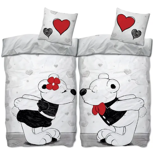 Bärchen Partnerbettwäsche - 2 Bettwäsche-Sets 135 x 200 cm - 4-teiliges Bettwäsche-Set für Jungen und Mädchen, mit Bärchen-Motiv. ÖKOTEX STANDARD 100, waschbar bis 40°C und trocknergeeignet für pflegeleichte Nutzung.