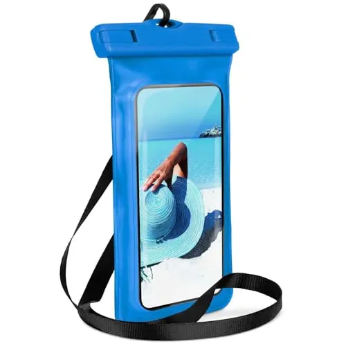 ONEFLOW Beach Bag für Huawei Y6 (2019) wasserdichte Hülle mit Touch und Kamera Fenster, Unterwasser Handyhülle zum Reisen, Schwimmen mit Armband und Band zum Umhängen, Blau
