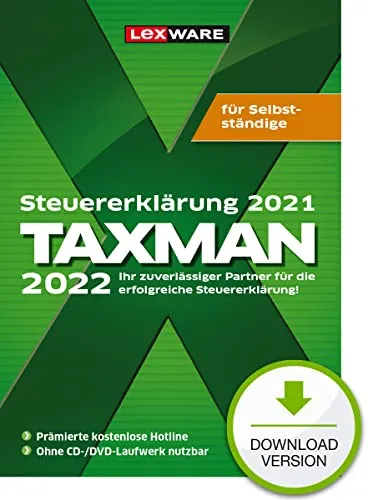 Taxman 2022 für Selbstständige - ESD Download für Windows - Download-Software zur einfachen und effizienten Steuererklärung für Selbstständige, optimal für das Steuerjahr 2021.