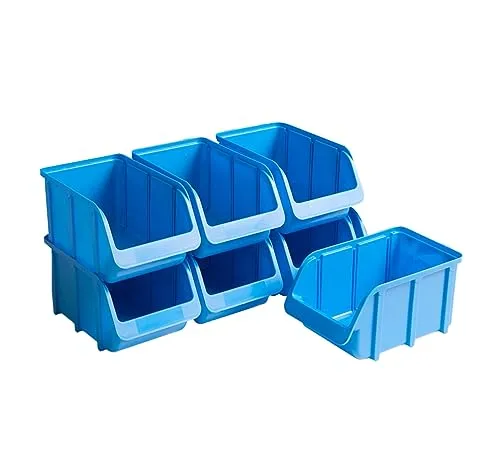 hünersdorff 7 x Sichtbox Stapelbox Lagerbox in Größe 5, aus Polypropylen, hohe Formstabilität und Belastbarkeit, Farbe: Blau