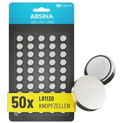 AG10 LR1130 Knopfzelle 50er Pack - Langlebige 1,5V Alkaline Batterien - Batterien für vielfältige Anwendungen, besonders langlebig mit bis zu 5 Jahren Lagerfähigkeit und ideal für Fieberthermometer, Uhren, Spielzeug und mehr.