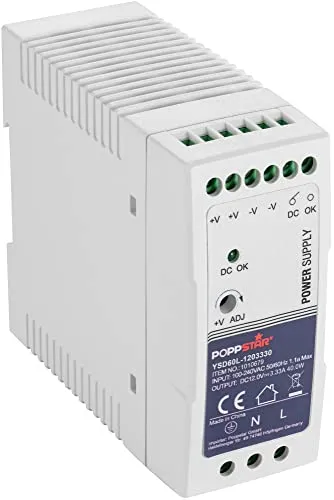 Poppstar Ultra-Slim Hutschienen-Netzteil 12V DC 40W - Netzteile: Ultraslim Design für flexible Installation auf Hutschienen, ideal für Verteilerkästen und Schaltschränke. Mit Schutzfunktionen und Betriebsleuchte für sichere Anwendung.
