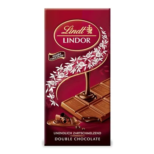 Lindt Schokolade LINDOR Double Chocolate Tafel | Feinste Vollmilch-Schokolade mit einer unendlich zartschmelzenden dunklen Füllung | Schokoladentafel | Schokoladengeschenk, 100g