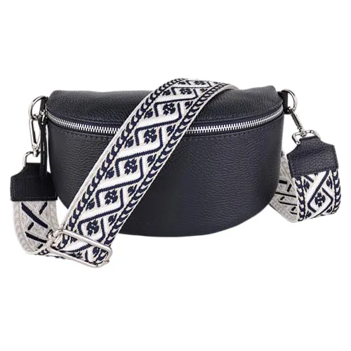 MIRROSI® Bauchtasche Damen aus Echtleder - Made in Italy, mit 2 Wechselgurten - Stylische Bauchtasche aus hochwertigem Echtleder, inklusive zwei verstellbarer Gurte für flexibles Tragen. Ideal für Reisen und Ausflüge – vereint Funktionalität und elegantes Design.