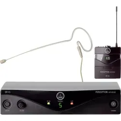 AKG PW45 Instrumental Set Band M mit HS-11 EA Headset - Praktisches Set mit Taschensender, Empfänger und Anschlusskabel für zuverlässige Übertragung im Frequenzbereich von 826 - 831 MHz. Ideal für Multikanal-Systeme mit einfacher Plug & Play-Setup-Funktion.