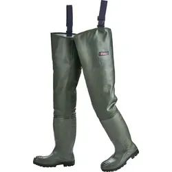 Norway Watstiefel Premium EN ISO 20345:2011 S5 - Olivgrün, Größe 42 - Robuste Watstiefel in Sicherheitsklasse S5 mit Stahlkappe und Stahlzwischensohle. Ideal für anspruchsvolle Einsätze, individuell einstellbare Träger für optimalen Sitz.