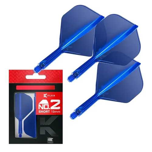 Target Darts K Flex Integrierter Dart-Flug und -Schaft, Nr. 2 Blau (Kurz) | 3er-Pack K-Flex - Nr. 2, Präzisionsgeformte 2-in-1-Dart-Flüge und Dart-Schaft | Professionelles Dart-Zubehör
