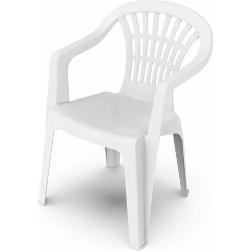 Gartenstuhl Monoblock Lyra Weiß - Stapelstuhl für drinnen und draußen - Stapelbarer Bistrostuhl aus robustem Kunststoff, ideal für Garten und Balkon, mit komfortabler Armlehne und Rückenlehne, max. Tragkraft 120 kg.