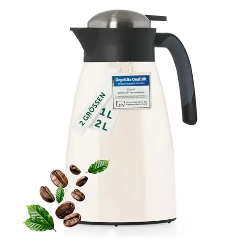 Blumtal Thermoskanne 2 Liter - BPA-freie Teekanne mit Quick Tip Verschluss - Thermobehälter für heiße Getränke, isoliert bis zu 10 Stunden und auslaufsicher. Robuste Edelstahlkonstruktion, ideal für unterwegs oder zu Hause.