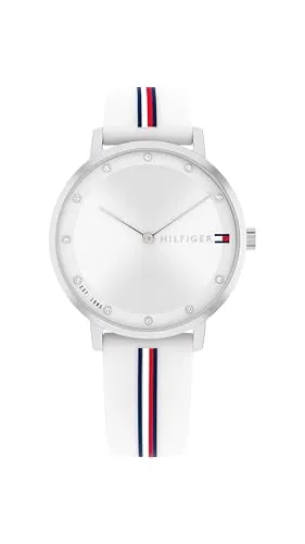 Tommy Hilfiger Zwei-Zeiger-Quarzwerk-Uhr für Damen mit Weisses Silikonarmband - 1782735
