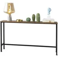 SoBuy Vintage Konsolentisch - Moderner Flurtisch in Natur/Schwarz - Konsolentisch fürs Wohnzimmer, Platz für Bücher und Dekoration, belastbar bis 50kg, schmal und elegant, ideal für Flur oder Wohnzimmer.
