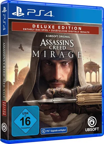 Assassins Creed Mirage Deluxe Edition - PS4 - Action-Adventure Game mit Basim, einem Meisterassassinen im neunten Jahrhundert Bagdad. Deluxe Edition enthält exklusive Inhalte wie eine von Prince of Persia inspirierte Montur und digitales Artbook.