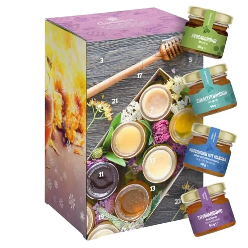 Corasol Premium Honig-Weltreise Adventskalender - 1200 g, exquisite Honigsorten mit 60% Manuka-Honig für eine geschmackliche Entdeckungsreise rund um die Welt