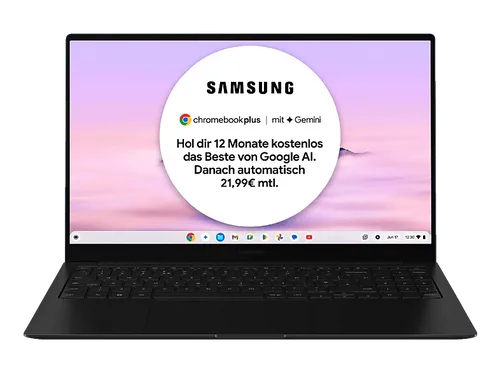 SAMSUNG Galaxy Chromebook Plus 15,6 Zoll - Chromebook mit Intel® Core™ i3, 8 GB RAM und 256 GB SSD, ideal für produktives Arbeiten und Multitasking in einem schlanken Design.