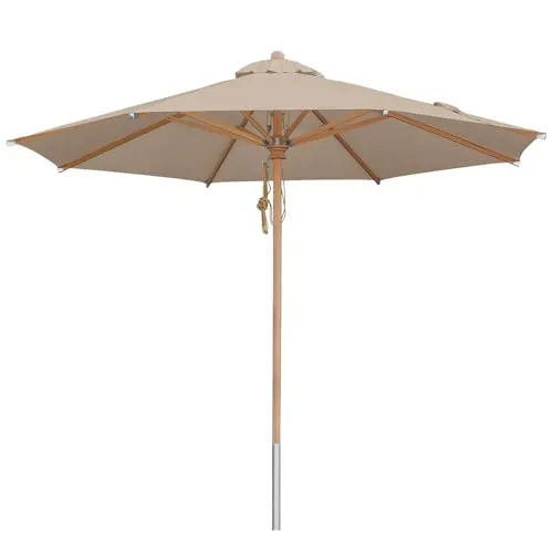 anndora Sonnenschirm 3m - Dark Natural - Hochwertiger Sonnenschirm aus lackiertem Buchenholz mit 97,5% UV-Schutz, schmutzabweisendem Olefin-Stoff und leichtläufigem Seilzugsystem. Ideal für Garten und Terrasse.