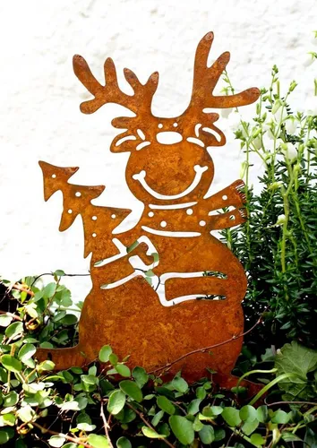LB H&F Lilienburg Gartenstecker Gartenstecker Elch Beetstecker Hirsch Rostdeko Garten (Gartendeko Herbst Winter außen draussen Blumenstecker Elch Hirsch Hirschstecker Weihnachtsstecker Weihnachtsdeko Weihnachtsdekoration Metall Rost Roststecker zum stecken am Weihnachten Herbstdeko ELCH)
