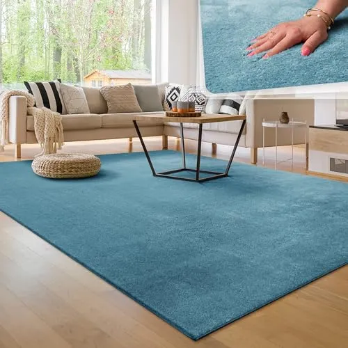 Paco Home Moderner Kuscheliger Teppich Türkis 200 cm Quadrat - Hochflor Teppich aus 100 % Polyester, maschinenwaschbar und rutschfest. Ideal für gemütliche Wohnräume und pflegeleicht – setzt stilvolle Akzente in jeder Einrichtung.