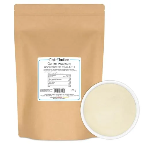 Gummi Arabicum Pulver E 414-100g Gum Arabic sprühgetrocknet (Instant-Qualität), 100 % rein, pflanzlich, vegan
