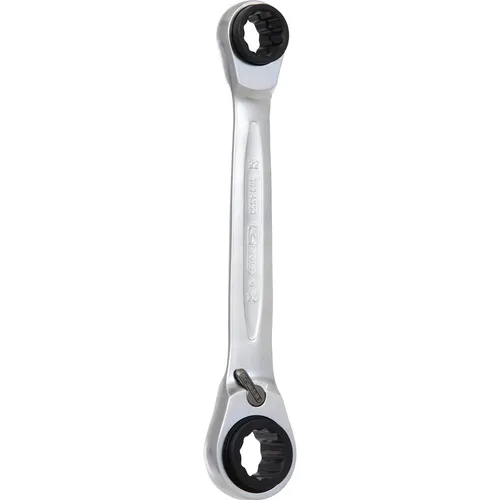 KS-Tools 4 in 1 GEARplus Ringschlüssel, 503.4553 - Ratschenschlüssel mit 4 Schlüsselweiten (21, 22, 24, 27 mm), feinverzahnt mit 72 Zähnen für präzises Arbeiten und Umschalthebel für einfache Richtungsänderung.