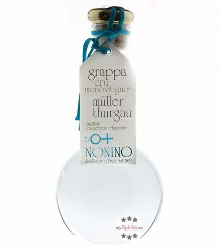 Grappa Nonino Cru Müller-Thurgau - Hochwertiger Grappa aus Monovitigno Müller-Thurgau in stilvollem Ampullen-Fläschchen. Genießen Sie die exquisite Qualität von Nonino bei mySpirits.eu.
