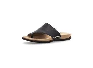 GABOR Zehentrenner Damen Gr. 44 schwarz - Sportliche Dianette aus Nappaleder mit 2,5 cm Keilabsatz und kontrastfarbiger Stickerei. Ideal für den Sommer, bequem und stylisch.