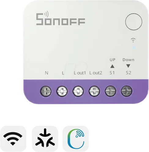 Sonoff MINI-RBS WIFI Smart Rolladen Zeitschaltuhr Schalter - Smart-Wandschalter für die einfache Rolladensteuerung per App, kompatibel mit Amazon Alexa und Google Home, unterstützt Matter für nahtlose Integration.