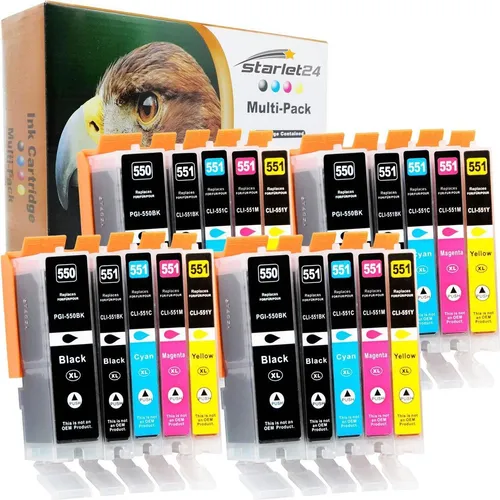 20er-Set Druckerpatronen für Canon PGI-550 CLI-551 - Hochvolumige Tintenpatronen für eine Vielzahl von Canon Pixma Druckern. Ideal für langlebiges Drucken mit lebendigen Farben und einfacher Installation.