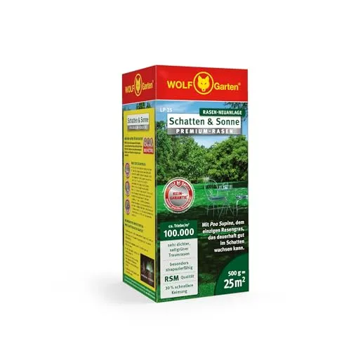 WOLF Garten WOLF-Garten - Premium-Rasen Schatten Sonne LP 25, 120 Tage Wirkzeit für gesunden und widerstandsfähigen Rasen