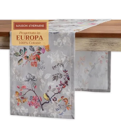 Maison d'Hermine Tischläufer 100 % Baumwolle 150 cm lang für Weihnachtsdekorationen Zuhause Küche Esszimmer Party Hochzeit Brautparty (Equinoxe - Grey, 50 cm x 150 cm)