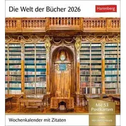 Die Welt der Bücher Postkartenkalender 2026 - Wochenkalender mit 53 Literaturpostkarten