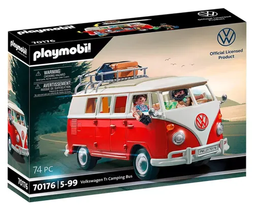 PLAYMOBIL Volkswagen T1 Camping Bus 70176 - 74-teiliges Spielset mit 2 Figuren, abnehmbarem Dach und umfangreichem Zubehör für kreative Abenteuer