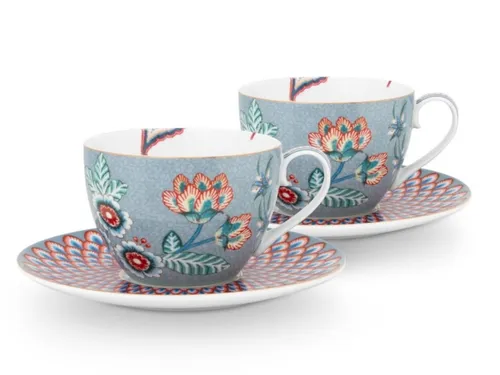 PiP Studio Tasse Flower Festival Light Blue 280ml Set 2 - Tassen Set aus hochwertigem Porzellan, ideal für stilvolle Teestunden und besondere Anlässe.