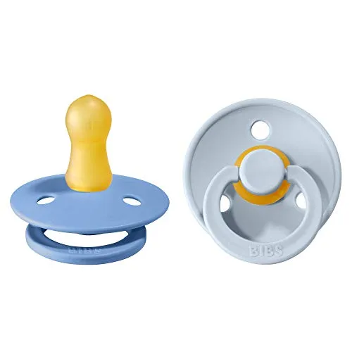 BIBS Colour Schnuller 2er-Pack, BPA-frei, Kirschform Nippel. Naturkautschuk/Latex, Hergestellt in Dänemark. Größe 1 | 0+ Monate | 2-Pack, Sky Blue/Baby Blue