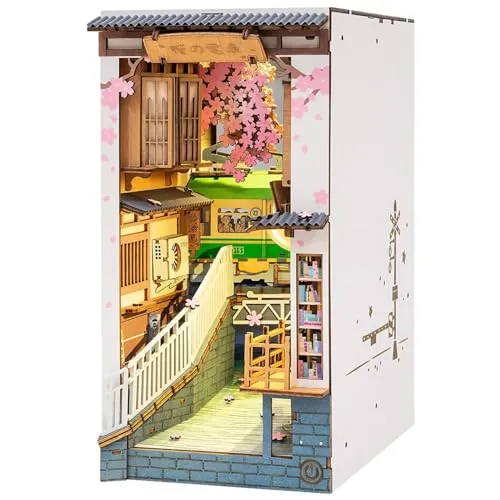 Rolife Sakura Densya DIY Book Nook Kits Modell Holzbausatz,Bookshelf Insert Diorama Bookends, Booknook Bücherregaleinsatz Kits,Japanische Deko Lehrer Geschenk (TGB01)