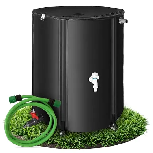 Melko Regentonne 100 l - Faltbarer Regenwassertank - Regentonnen mit 100 l Fassungsvermögen, faltbar und tragbar, inklusive 2 Meter Wasserschlauch für einfache Nutzung.