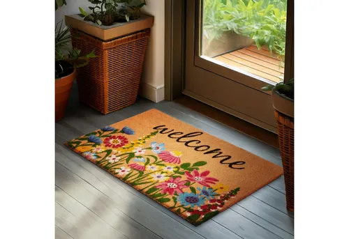 BRUBAKER Fußmatte Blumen und Pflanzen - 45 x 75 cm Schmutzfangmatte - Kokos Fußabtreter, Rechteckig, Höhe: 16 mm, Antirutsch Türmatte für Außen und Innen - Wetterfest und Rutschfest