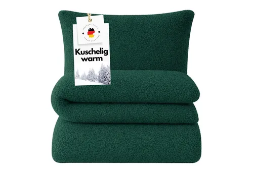 Carpe Sonno Bettwäsche 135x200 Teddy Plüsch Kuschel Bettwäsche Winter Fleece Warm Bettbezug, Microfaser-Fleece, 2 teilig, Extra weiche Winterbettwäsche Uni einfarbig Grün