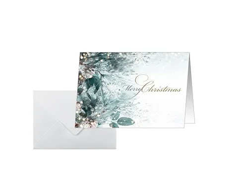 SIGEL DS086 Weihnachtskarten-Set "Eucalyptus magic", A6 quer, 25 Karten mit Umschlägen, optimal zum Bedrucken, aus nachhaltigem Papier